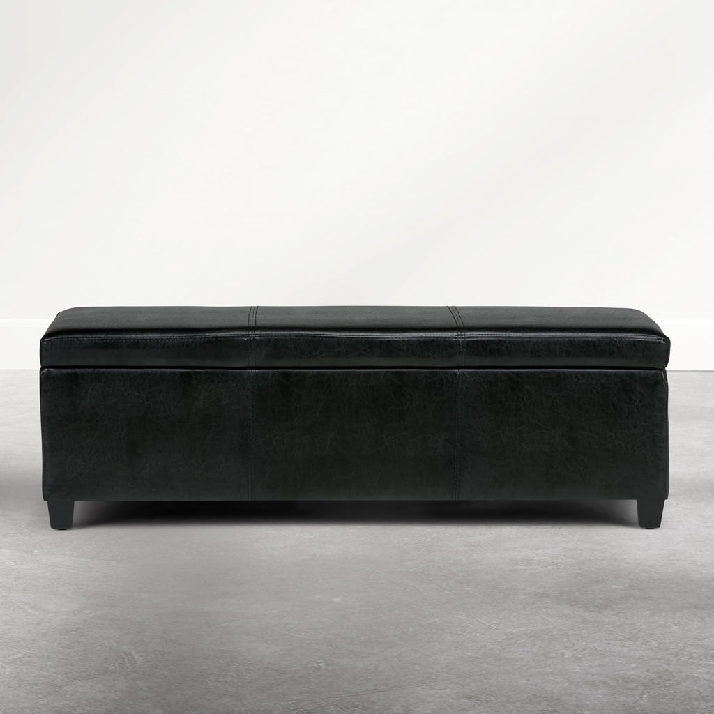 Avalon Storage Ottoman Bench - 48 inch Wide Upholstered Vegan Leather Rectangle Storage Ottoman Bench in Carbon