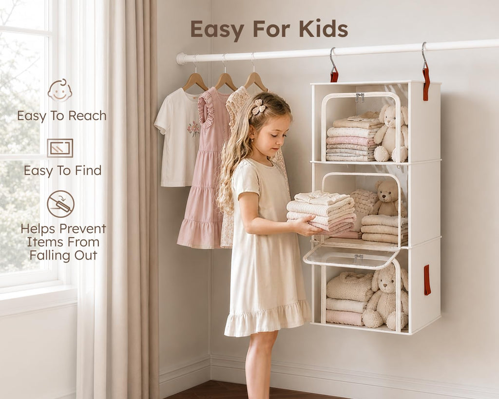 6-Tier Modular Hanging Closet Organizer Shelves, Beige