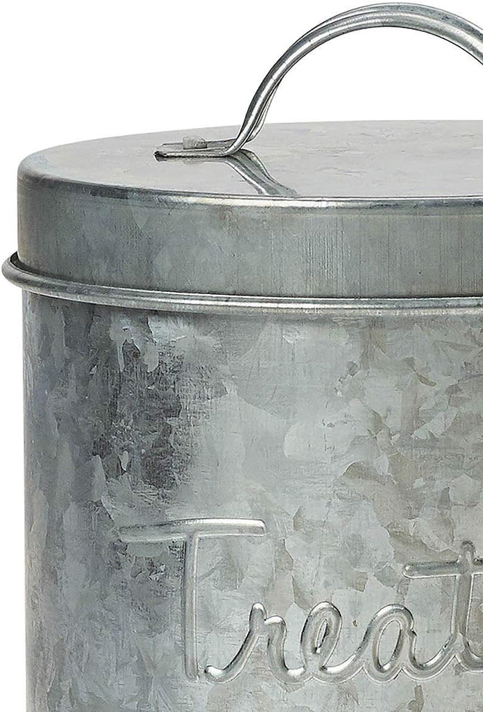 Pet, Retro Treats Galvanized Relief Lettering Metal Storage Canister, Food Safe, Push Top, 72 Ounces