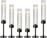 Metal & Acrylic Taper Candle Holders with Ribbed Design - Hurricane Clear Cylinder Candelabra, Dining Table