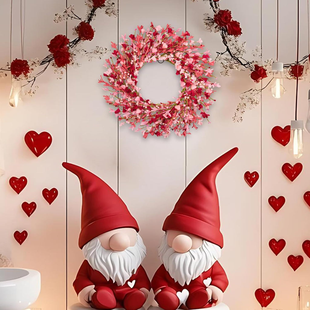 24 Inch Floral Wreath for Valentine's Day - Pink Red Ombre Wreath with Heart Shaped Berry ,Forsythina Flowers Outdoor