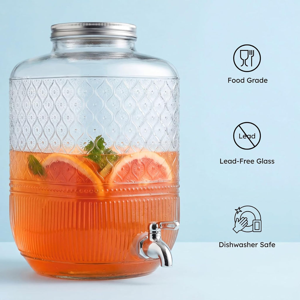 Drink Dispenser 2 Gallon, Large Glass Water Dispenser - (256oz) Clear