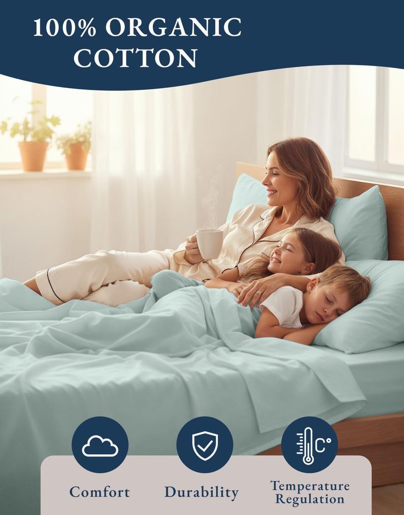 Queen Bed Sheets 100% Organic Cotton 4pc Percale - French Blue
