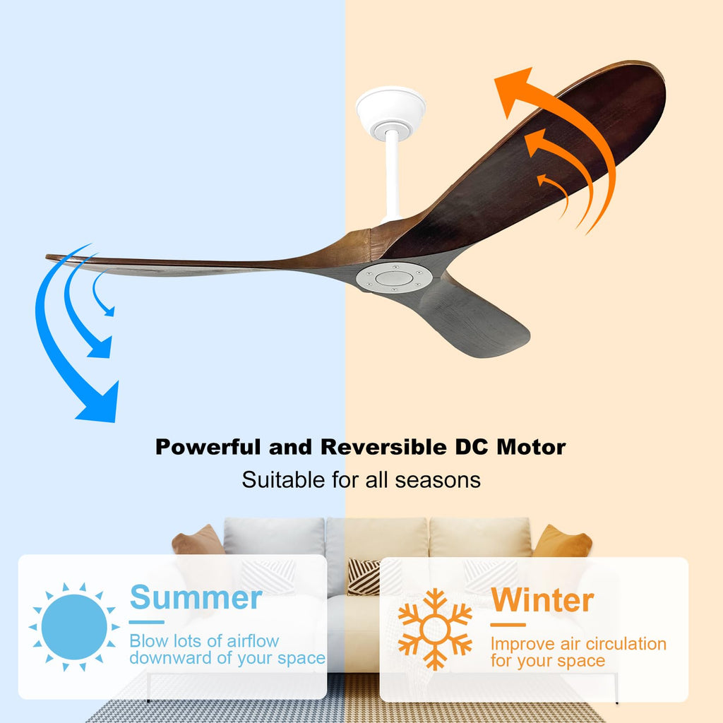 52'' Outdoor Ceiling Fan No Light, 6 Speeds Adjustable with Large Airflow, Quiet Operation, Wood Propeller Ceiling Fan