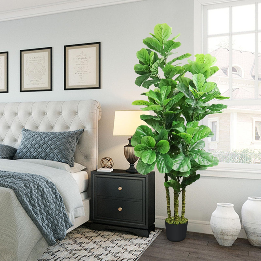 Artificial Fiddle Leaf Fig Tree, 6 FT Tall Artificial Tree with Woven Seagrass Plant Basket Fake Floor Plant in Pot