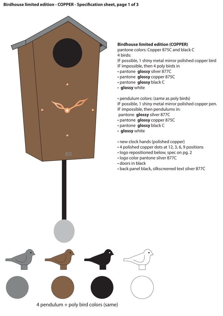 Birdhouse Copper Limited Edition, Modern Design Cuckoo Clock with 12 Natural Bird Voices or Cuckoo Call
