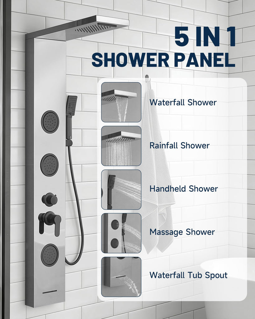 5 In 1 Shower Panel Brushed Nickel Shower Tower System