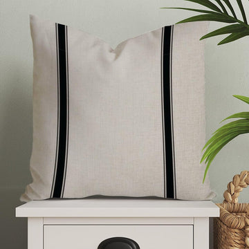 French Grain Sack Throw Pillow Cover Tan Black Stripes Farmhouse Pillow Case Chinoiserie Cushion Cover Coastal Pillow