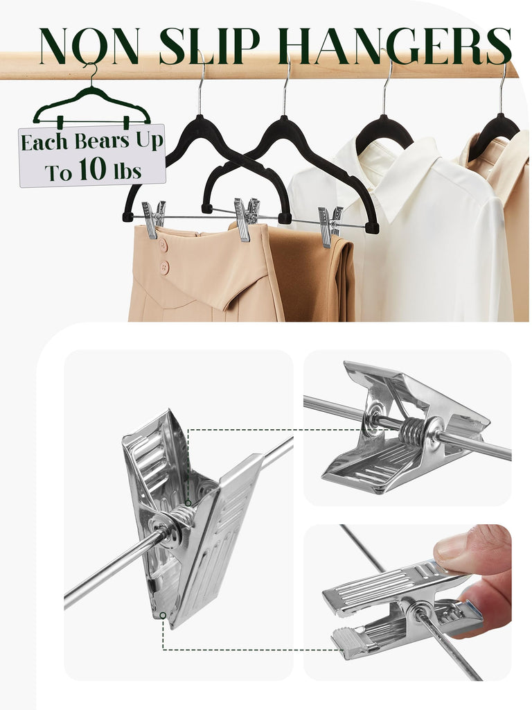 Velvet Pants Hangers 36 Packs, Skirt Hangers with Clips - Black