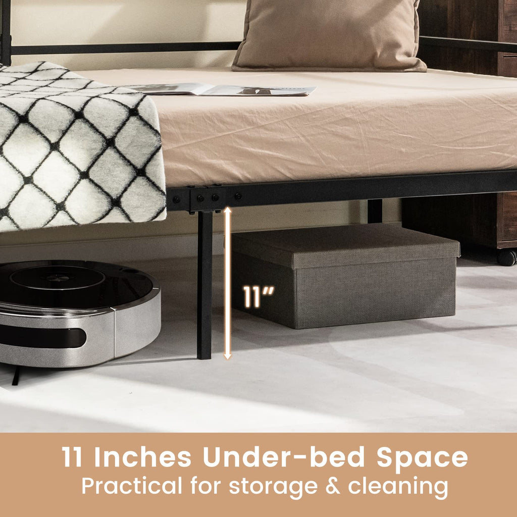 Metal Twin Daybed Frame, Day Bed with Metal Slat Support & 3-Sided Guardrails, 2-in-1 Space-Saving Sofa Bed Guest
