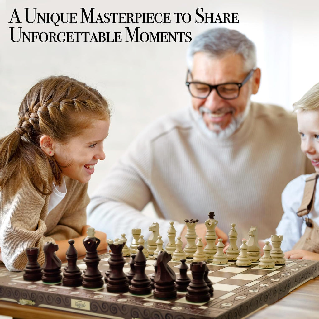Imperator 21-Inch Luxury Wooden Chess Set for Adults and Kids - Handcrafted from Premium Beech and Birch Wood