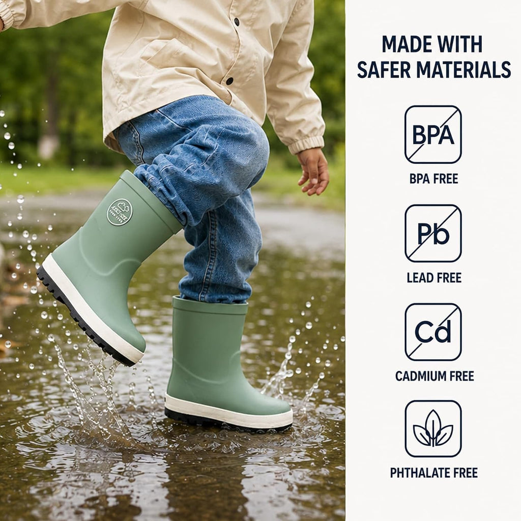 Natural Rubber Kids Rain Boots for Boys & Girls - Waterproof Lightweight Toddler Rain Boots with Non-Slip Outsole