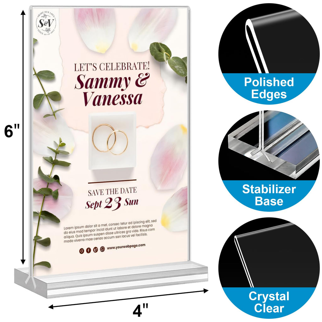 Acrylic Sign Holder 4x6, 20 Pack Clear Table Vertical Double Sided Table Menu Display, Plastic Desktop Picture Frames