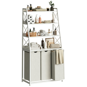 3 Section Laundry Hamper Laundry Basket with 4 Tiers Shelf