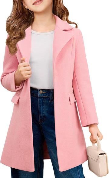 Girls Dress Coat Single-Button Lapel Long Jacket