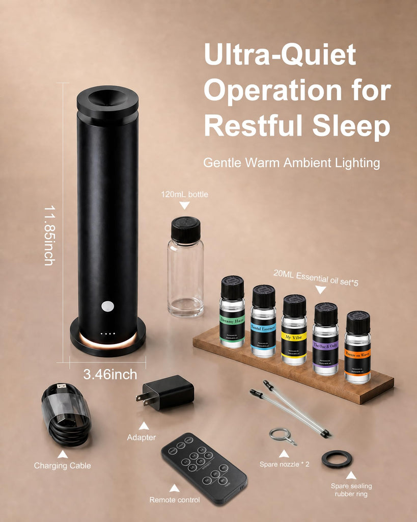 Waterless Diffuser with 5 Essential Oils Set, Hotel Collection Scent Diffuser Up to 1500 Sq.Ft, Diffuser with Remote