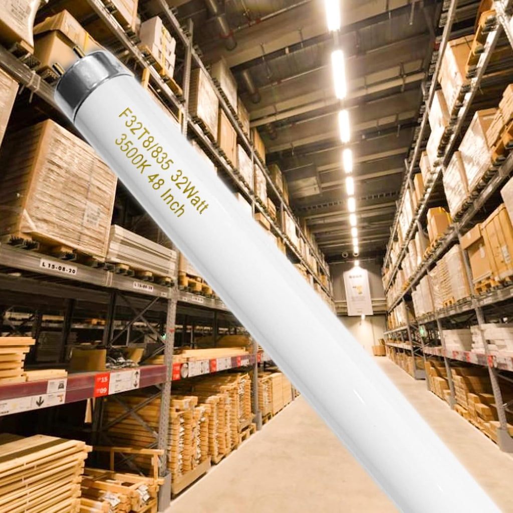 10 Pack, F32T8/835 32W T8 Fluorescent Tube Light Bulb 48 Inch, 3500K Warm White, 4 Foot Fluorescent Bulbs, G13 Medium