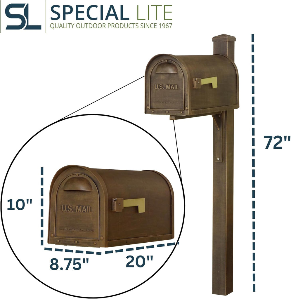 Classic Curbside Mailbox with Wellington Post - Copper Aluminum Mailbox with Post