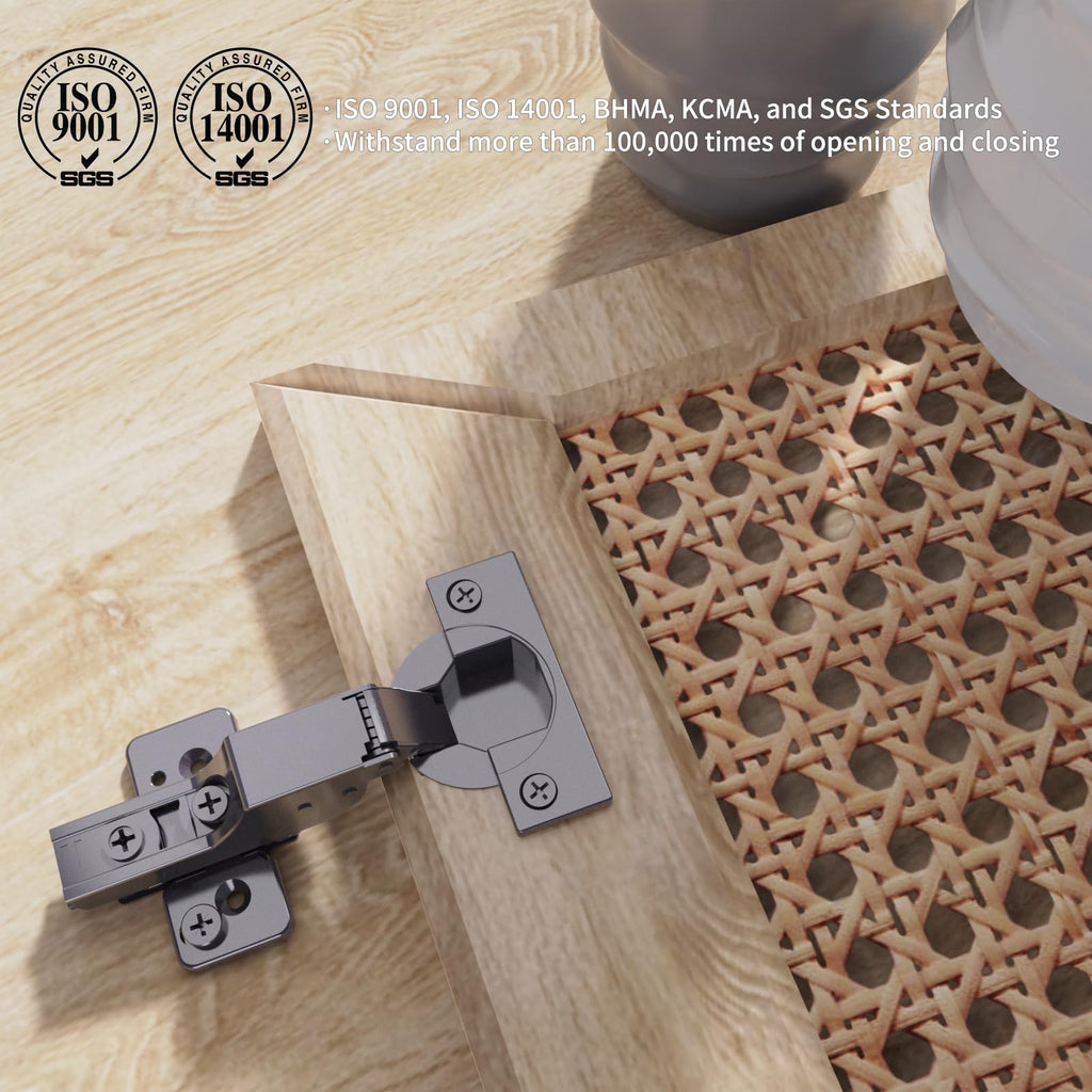 2 Pack Frameless Inset Soft Close Concealed Hinges, Black Titanium Plated, Self Closing, 105° Open Angle 3D