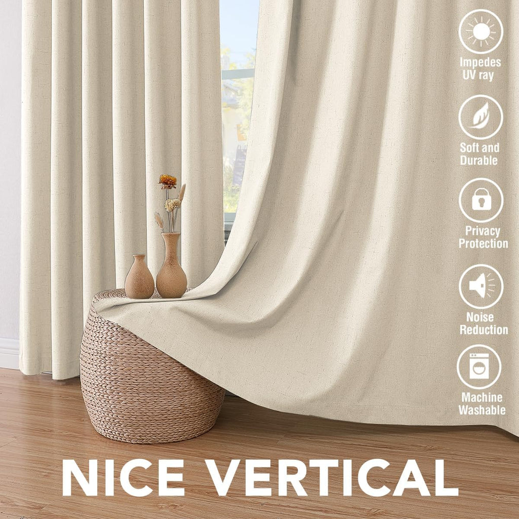 100% Blackout Curtains for Bedroom Thermal Insulated Polyester,Acrylic Textured Curtains Heat and Full Light Blocking