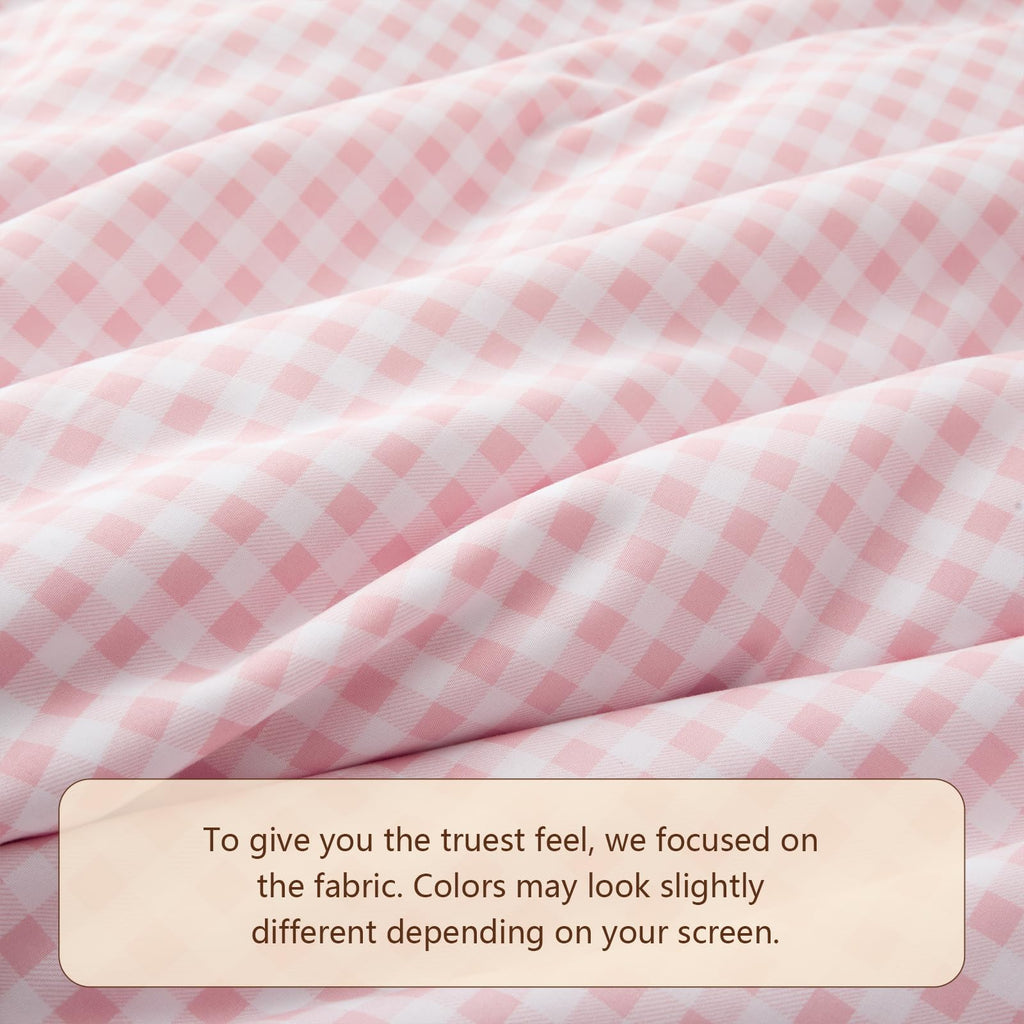 Gingham Ruffle Queen Sheet Set, Light Pink Microfiber Plaid Bed Sheets