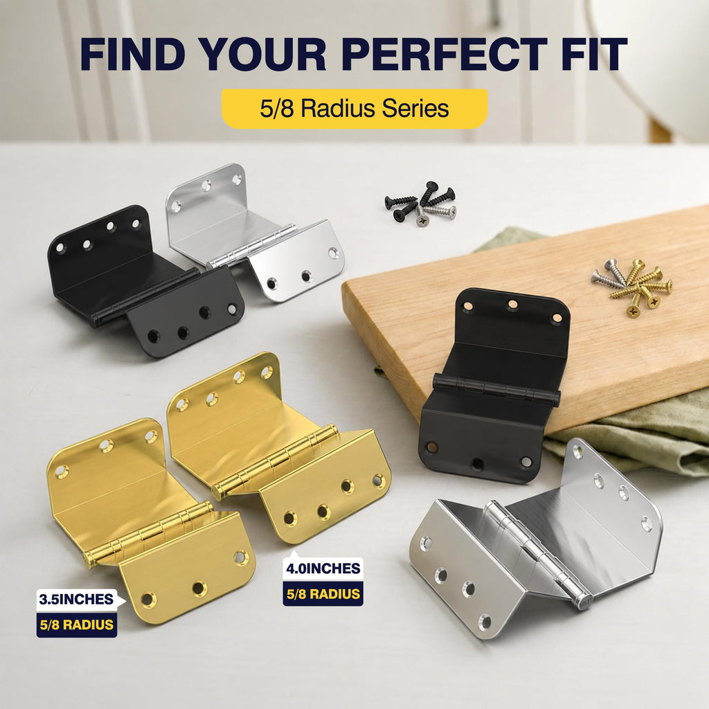 3.5 Inch Brushed Gold Offset Door Hinges, 5/8" Radius Corner 3 Packs