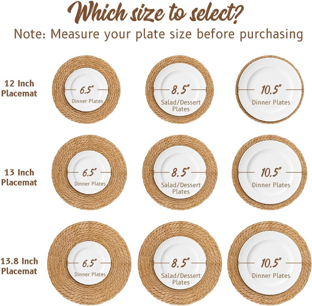 13" Round Woven Placemats Set of 10, Plate Chargers for Dining Table | 13 Inch Place Mats Set of 10, Wicker Chargers