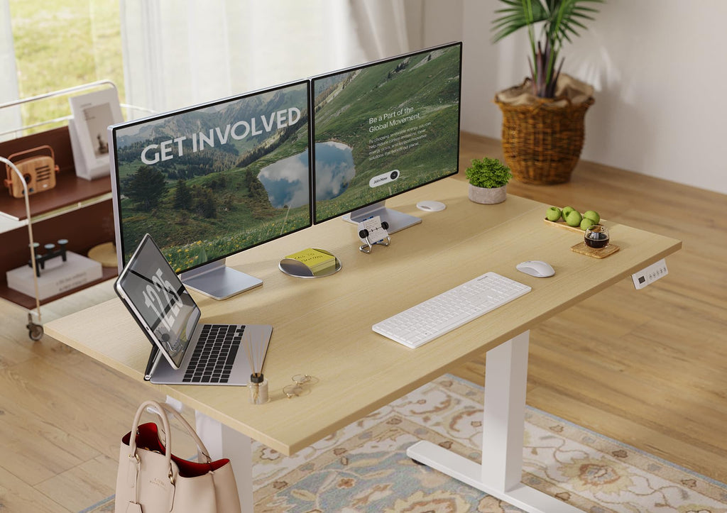 Electric Standing Desk Adjustable Height, 55 x 24 Inch Sit Stand Desk with T-Shaped Frame, 3 Memory Presets & Cable