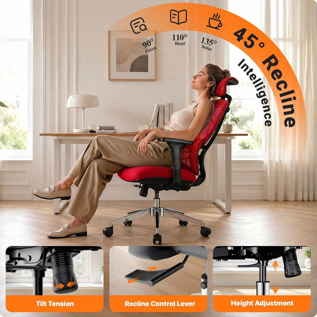 Ergonomic Office Chair Big & Tall Gaming Chair - High-Adjustable Lumbar Support, 4D Armrests, 2D Headrest, 90°~135°