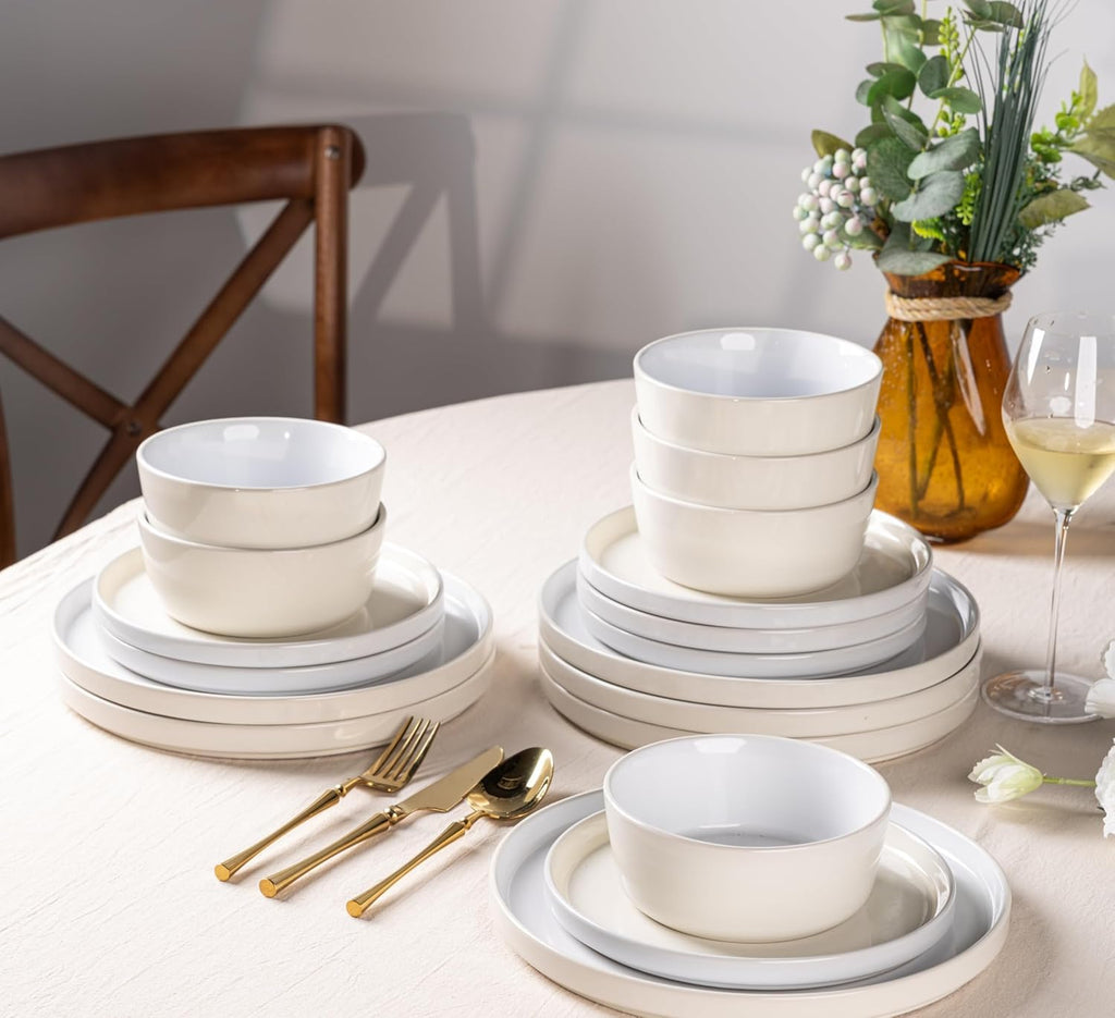 Stoneware Dinnerware Sets for 4,12Pcs Plates and Bowls Set