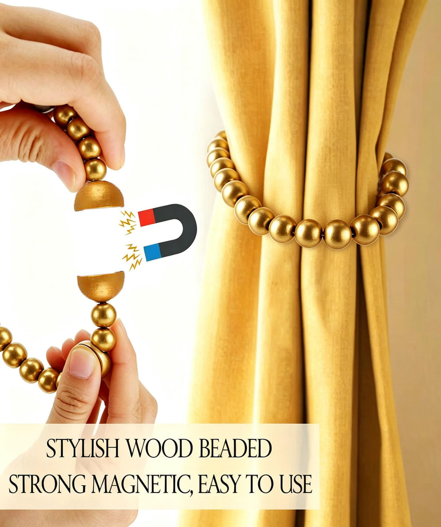 Magnetic Curtain Tiebacks: Boho Curtain Holdbacks Wooden Bead Drape Ties Farmhouse Curtain Ties Bedroom Office