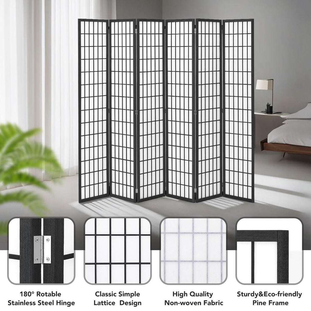 Room Divider 6 Panel, 6ft Folding Privacy Screen for Room Separation, Shoji Screen Japanese Style Room Divider Wall