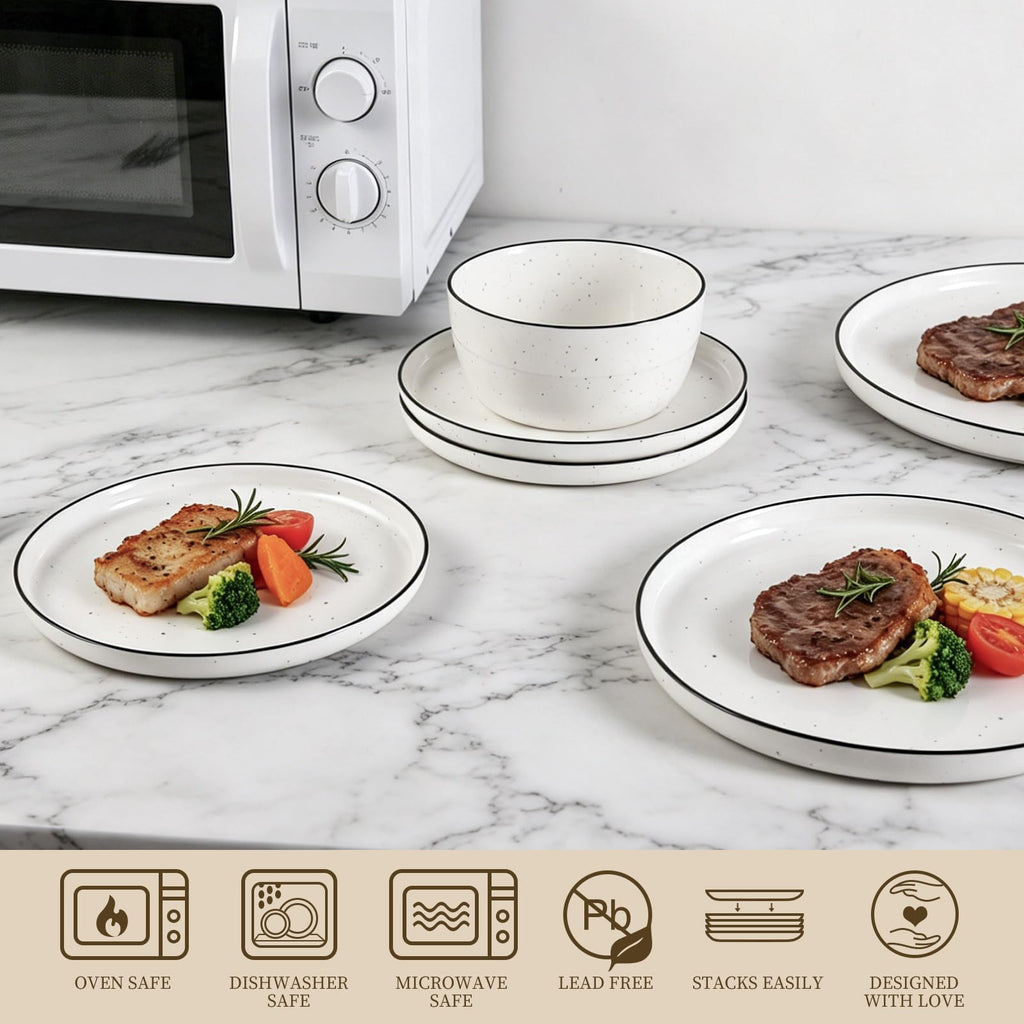 Plates and Bowls Sets, 18 Pieces Modern Stoneware Dinnerware Set for 6 Kitchen Dinner Set Ceramic Dishware Dishes Set