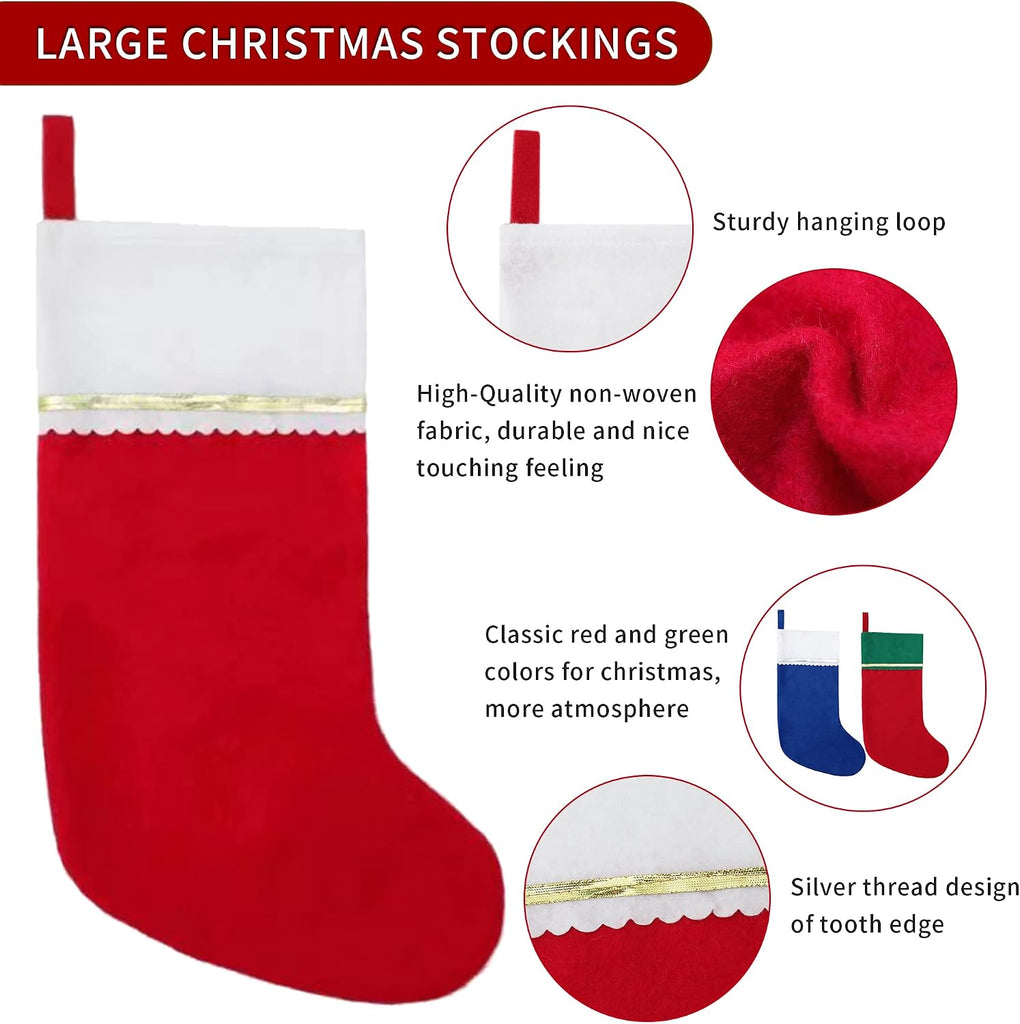 Felt Christmas Stockings, 19 Inches Red and White Christmas Stockings Hanging Ornaments, White Cuff with Gold - Set of 24