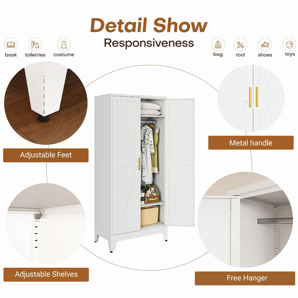 Wardrobe Closet with Doors, Armoire Wardrobe Closet with Hanging Rod