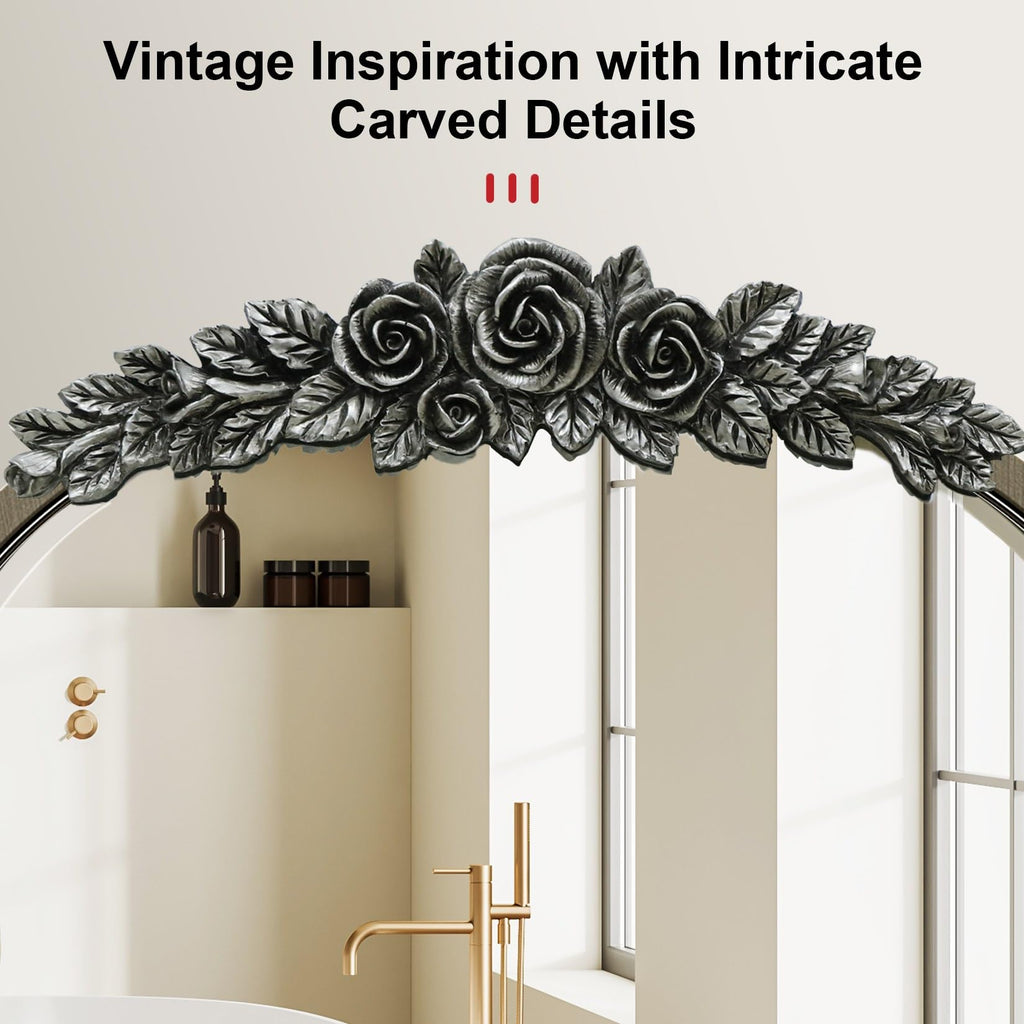 Baroque Mirror Medicine Cabinet: Arch Frame Rose-top, Chrome Grey