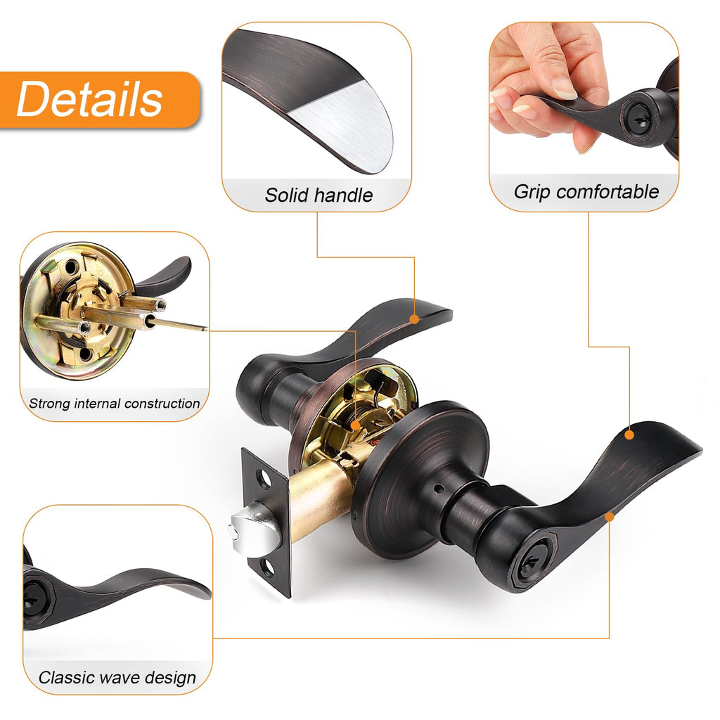 Entry Bronze Door Handle, Oil Rubbed Bronze Wave Style Entry Door Handles, Door Levers Lockset for Interior and