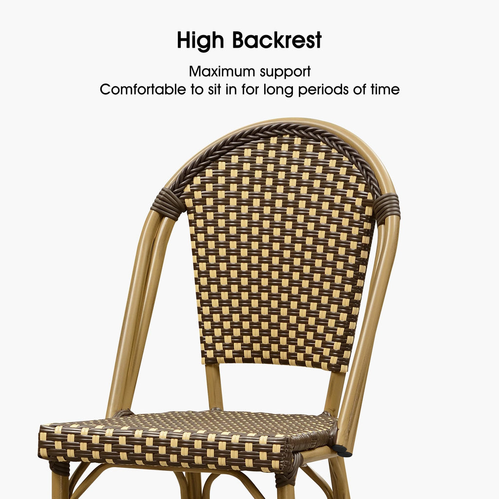 Bar Stools French Rattan 30" Set of 2 High-Back, Brown