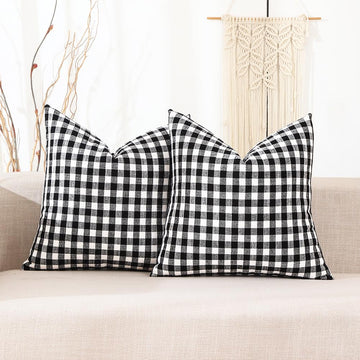 Outdoor Black and White Gingham Plaid Throw Pillow Covers 18x18 for Porch
