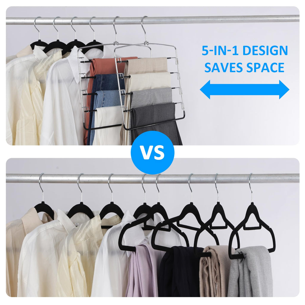 Pants Hangers 3 Pieces, 5 Tier Closet Organizers and Storage Clothes Hanger, Hangers Space Saving with Swing