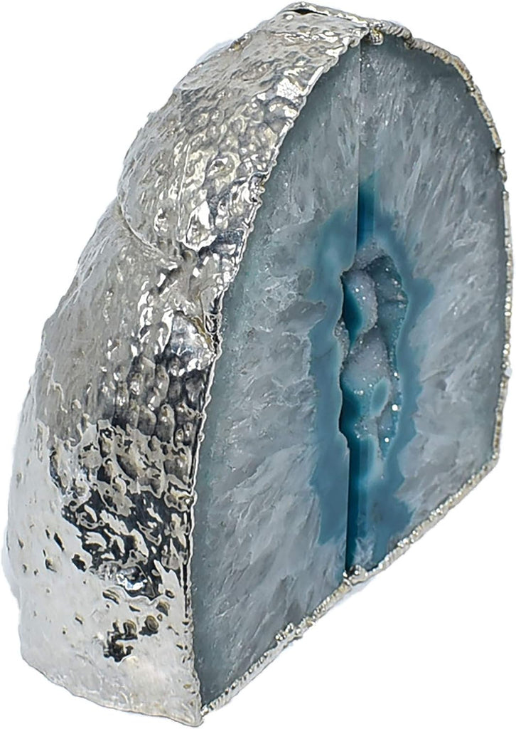 Agate Geode Bookends Silver Electroplated Small Bookends for Shelves, Non-Skid Bookend, Book Stopper for