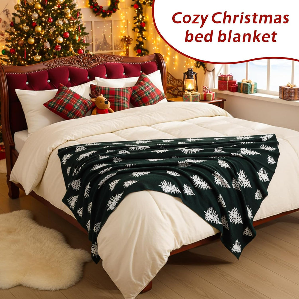 Christmas Throw Blanket Christmas Tree Reversible Soft Knitted