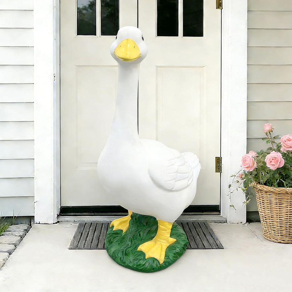 20′′ Porch Goose Statue Garden Decor, Durable Resin Sculpture Hand-Painted | No Sand Infill Required, Large Realistic