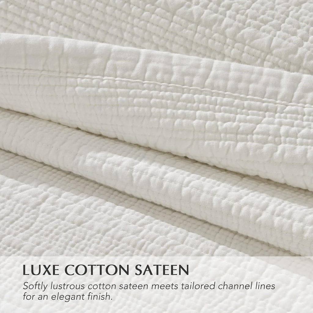 Channel Stitch 100% Cotton Quilt Set Queen, Pre-Washed Cotton Sateen Coverlet Bedspread, 3-Piece Soft & Breathable