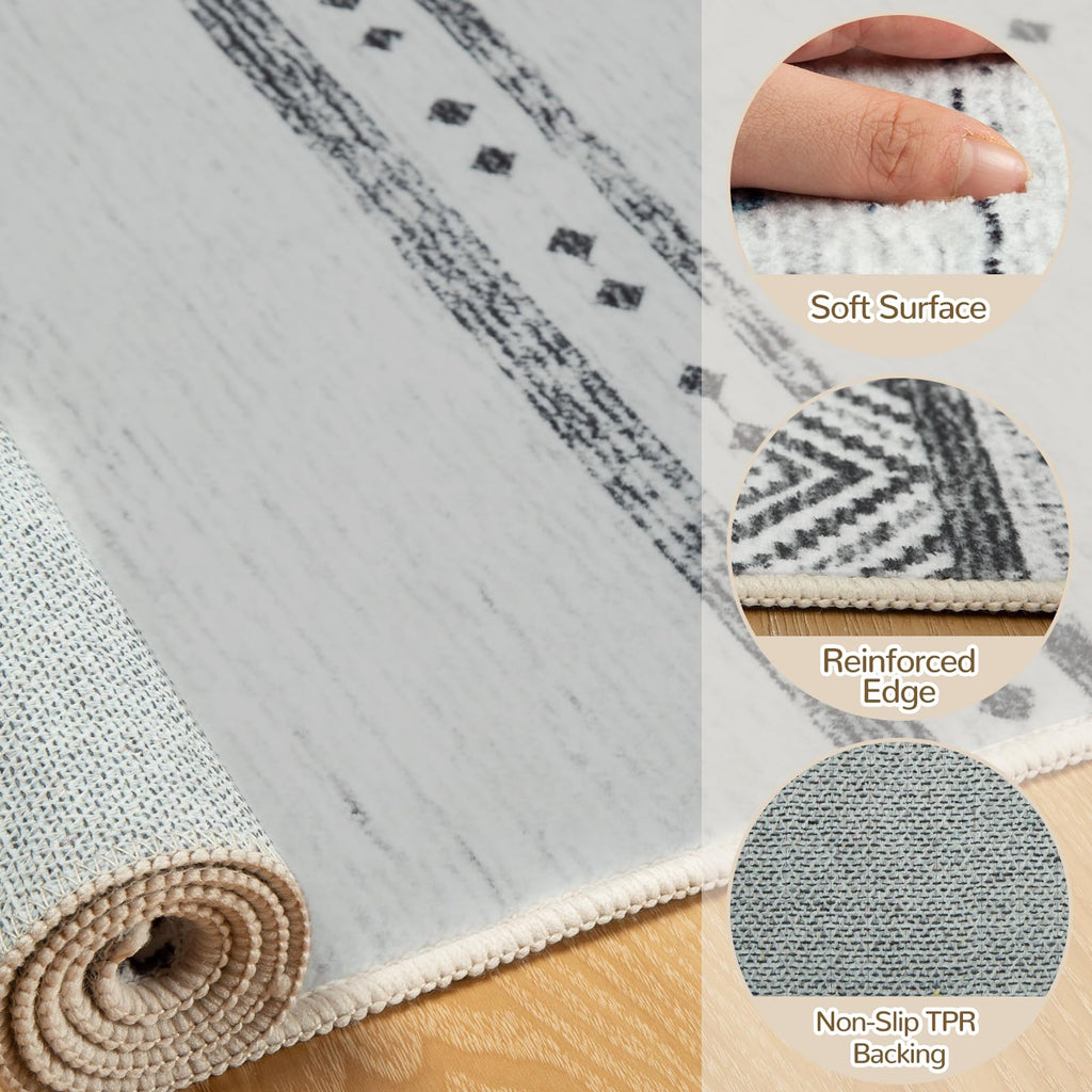 2x8 Washable Area Rugs Boho Runner Rug Grey/Black/Navy