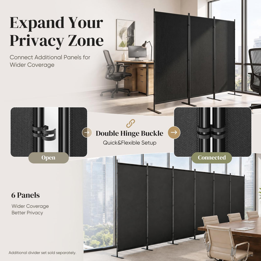 3 Panel Room Divider 100" W x 71" H Folding Privacy Screen, Black