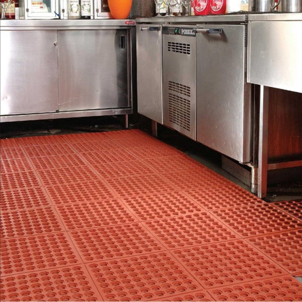 Commercial Grade Grease Resistant Anti-Fatigue Interlocking Rubber Floor Mat, 36" x 36", Black