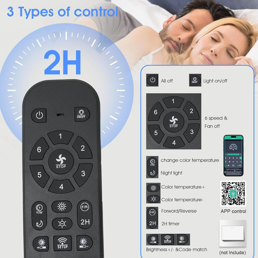 52 In Flush Mount Ceiling Fan with Light Remote/APP,6 Blades Black