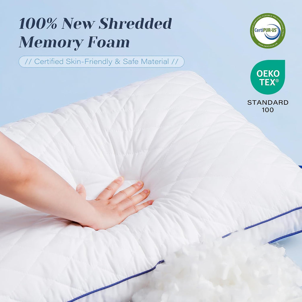 Shredded Memory Foam Pillows King Size Set of 2, Soft Bed Pillow for Side and Back Sleepers, Medium Firm Pillows 2