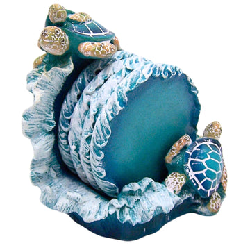 Blue Sea Turtle with Wave Design Coaster Set, Nautical Décor, Set of 4 Coasters, 5.25 Inches